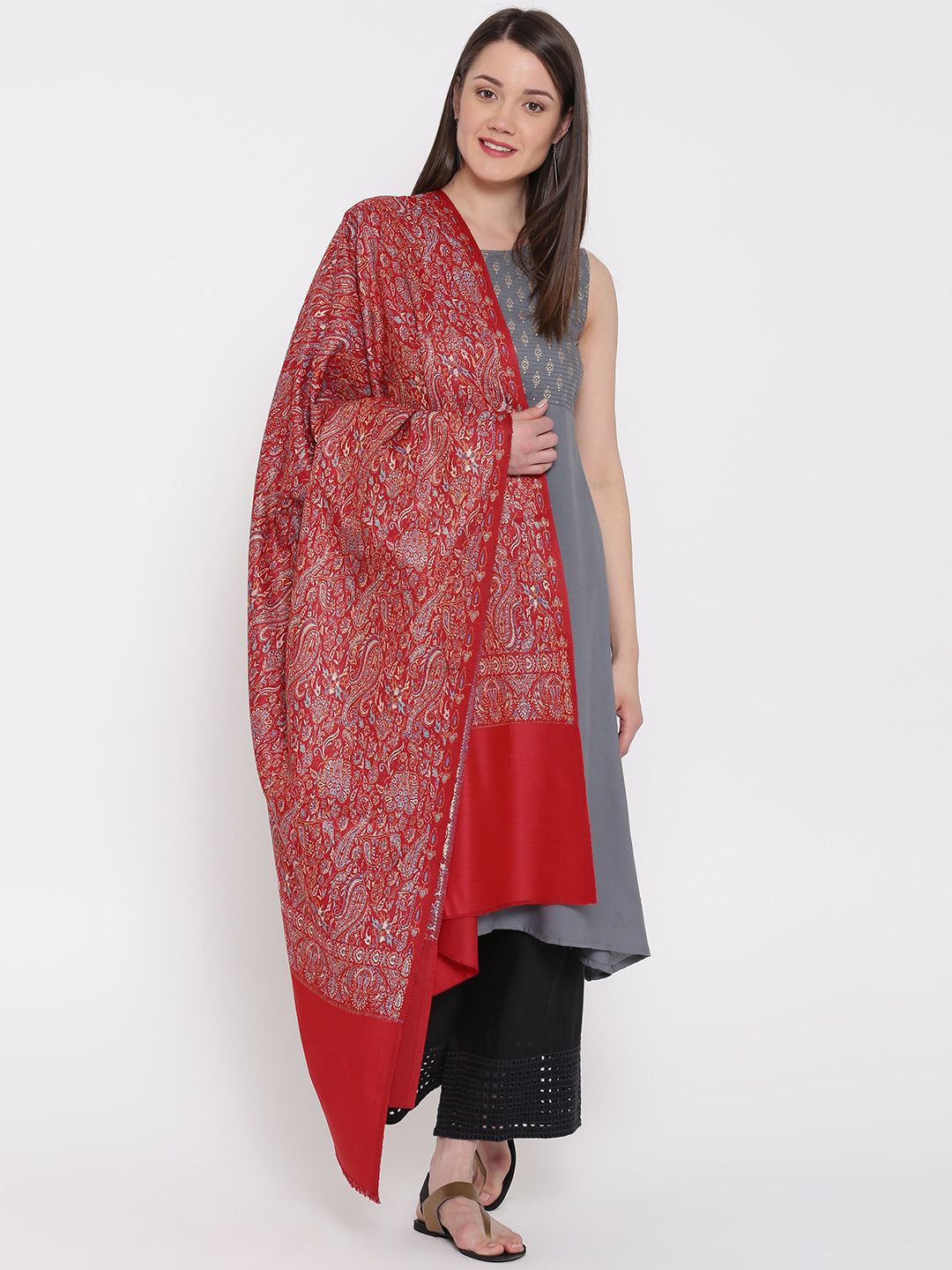 WEAVERS VILLA Red Patterned Shawl-image-23