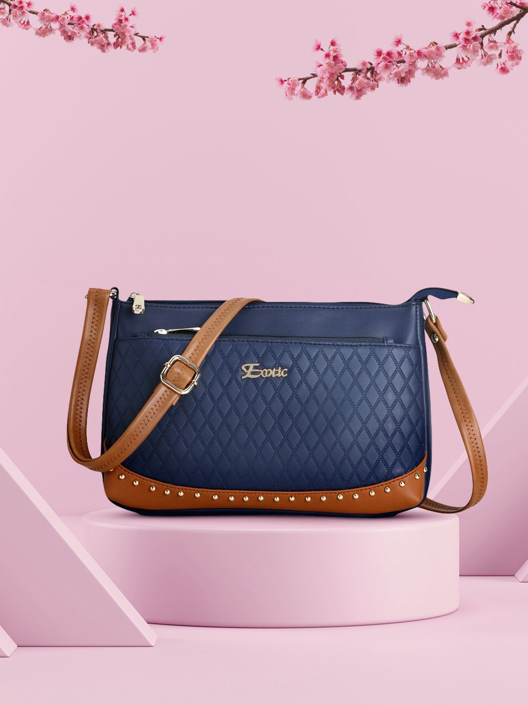 Exotic Blue Colourblocked PU Sling Bag with Quilted-picture-19