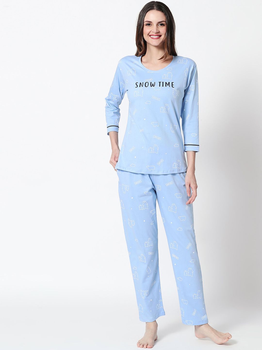 Zeyo Women Blue Pure Cotton Night Suit-picture-43