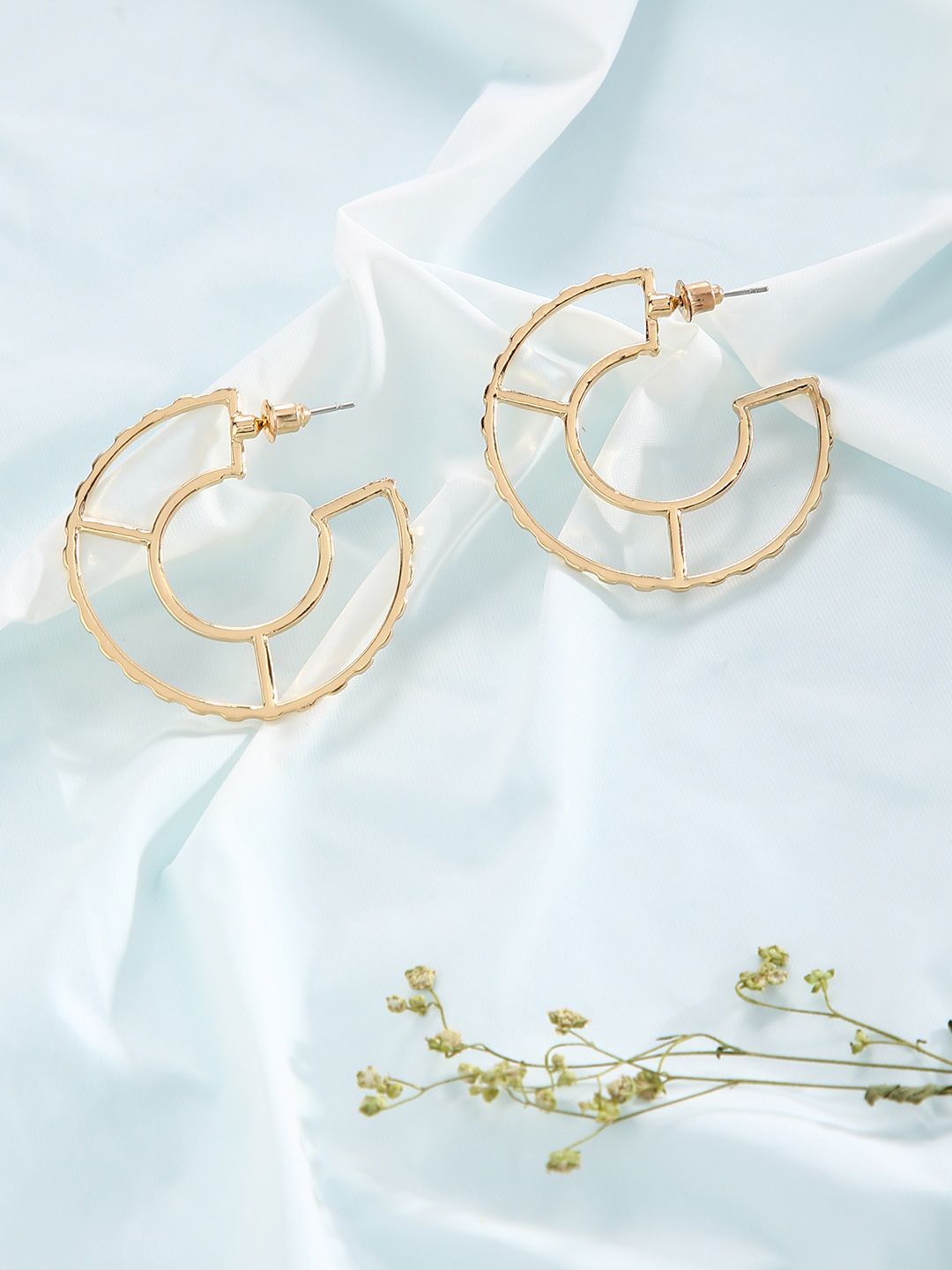 Just Peachy Gold-Toned Contemporary Half Hoop Earrings-image-11
