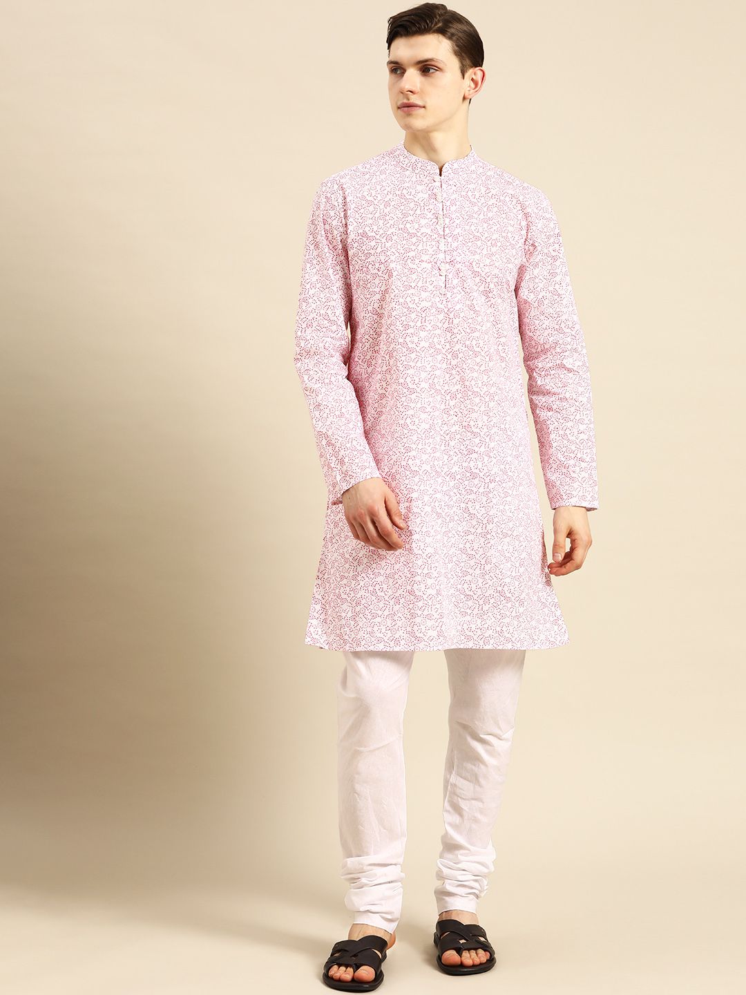 Save On Anouk Men White Ethnic Motifs Printed Pure Cotton Kurta With Churidar Best Offer