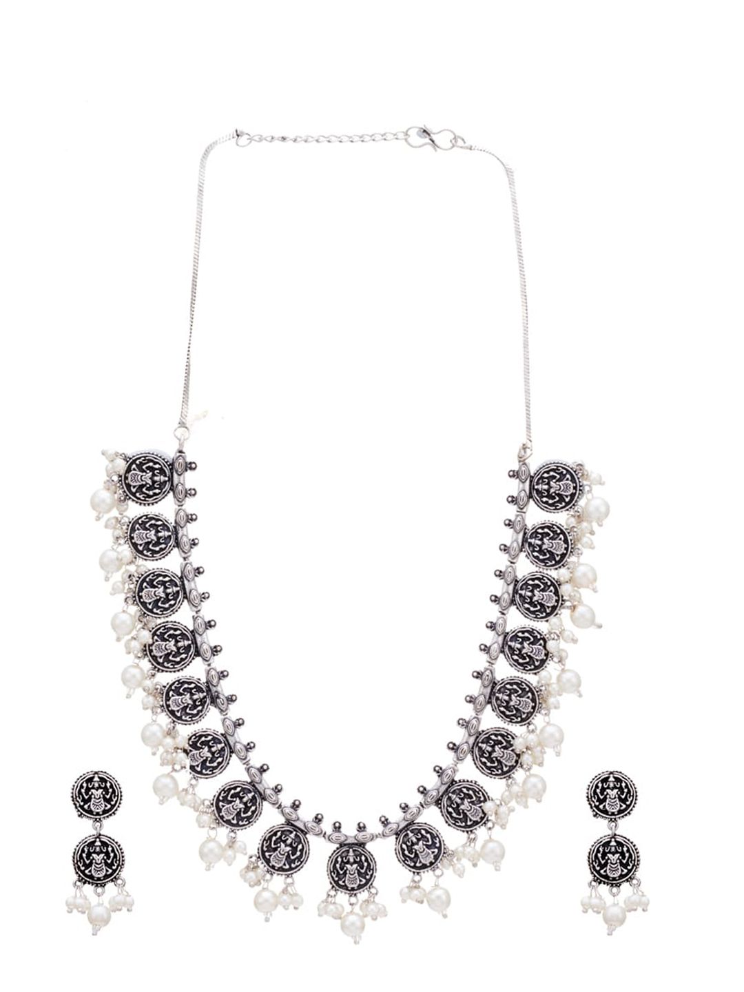 ATIBELLE Silver-Toned & White Pearl Beaded Jewellery Set