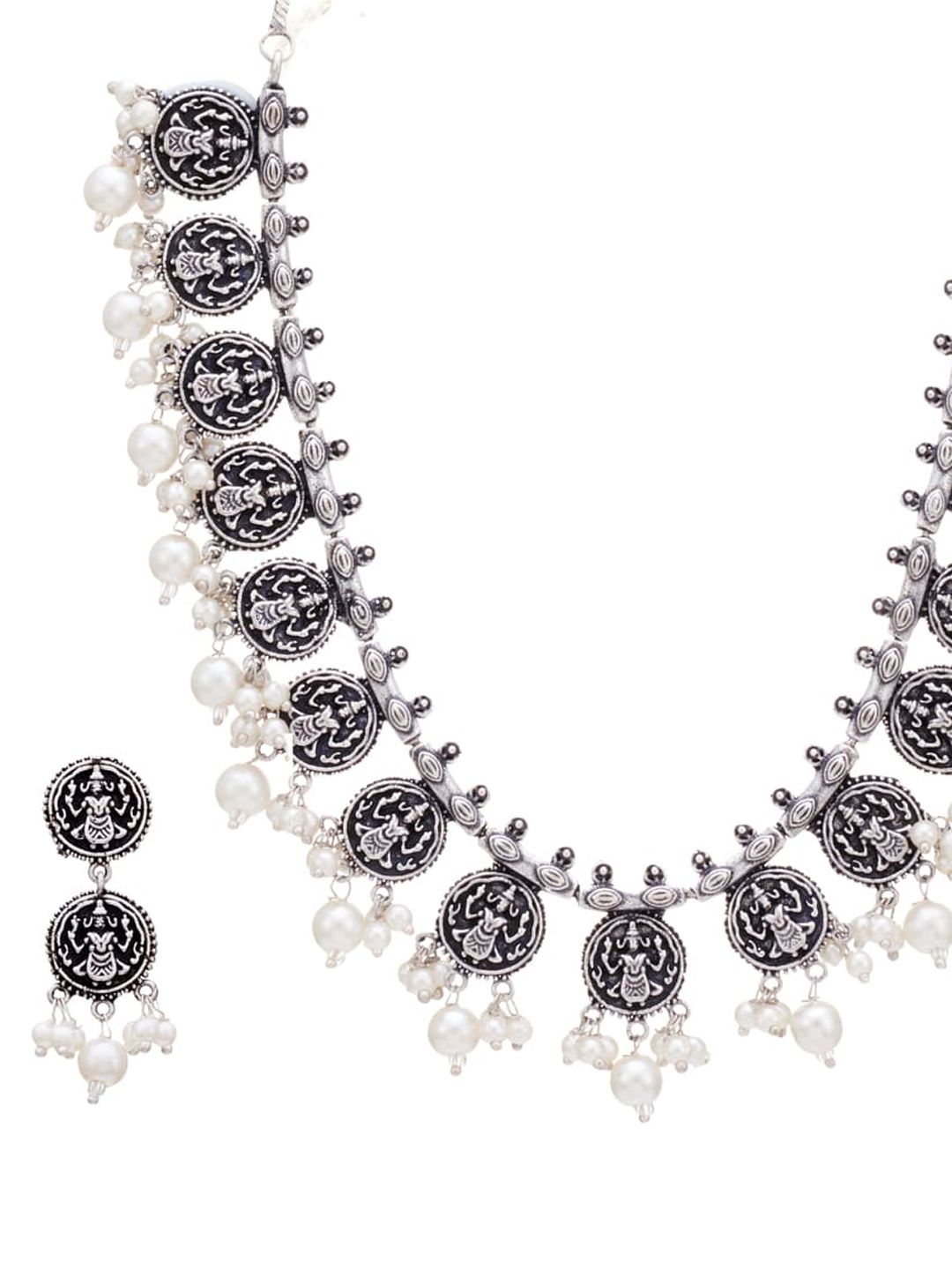 ATIBELLE Silver-Toned & White Pearl Beaded Jewellery Set