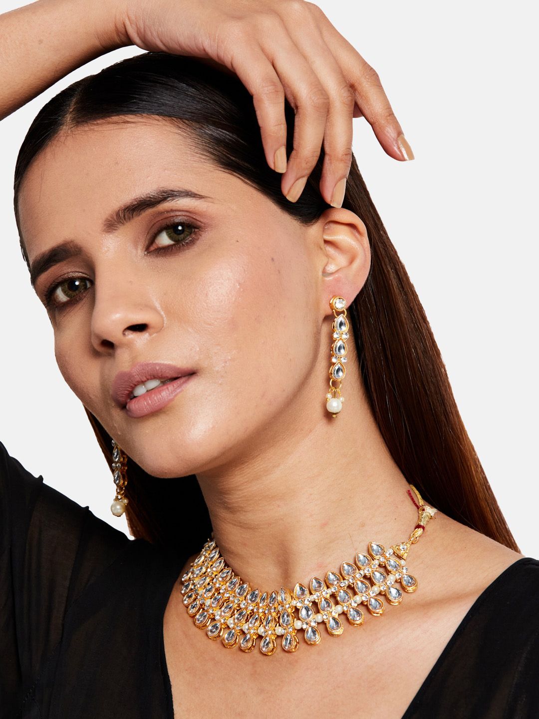 ATIBELLE Gold-Plated & White Stone-Studded Jewelry Set