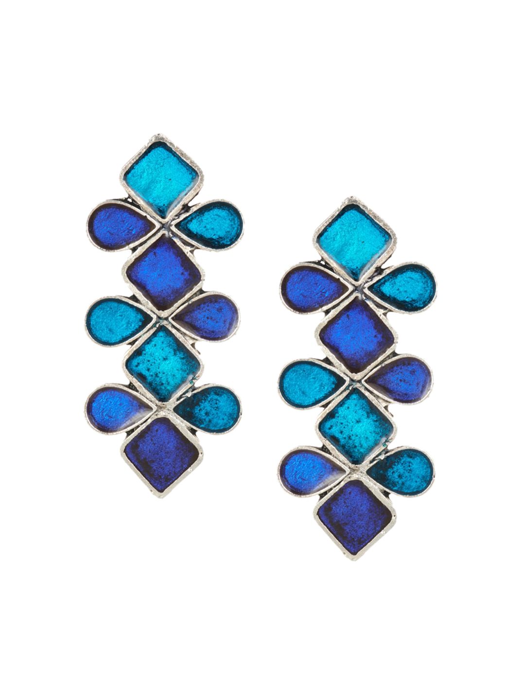 ATIBELLE Silver-Plated Blue Stone-Studded Ghungroo Jewellery Set