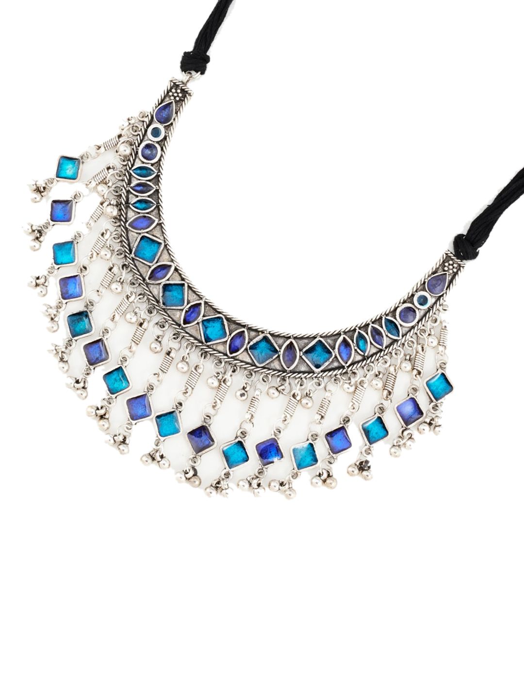 ATIBELLE Silver-Plated Blue Stone-Studded Ghungroo Jewellery Set