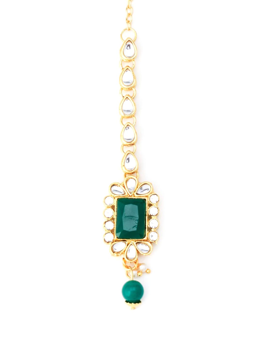 ATIBELLE Gold-Plated Green Kundan-Studded Jewellery Set