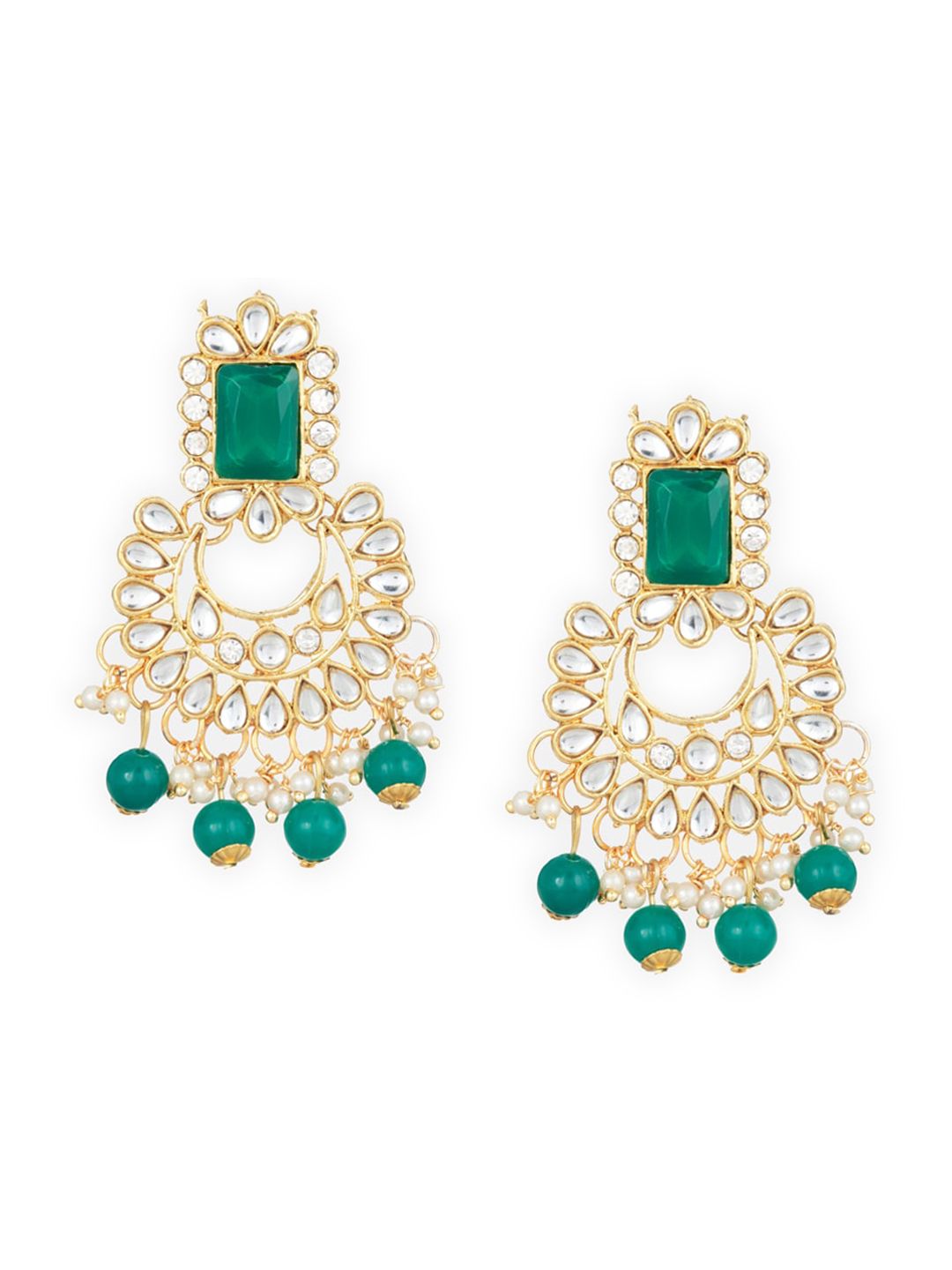 ATIBELLE Gold-Plated Green Kundan-Studded Jewellery Set