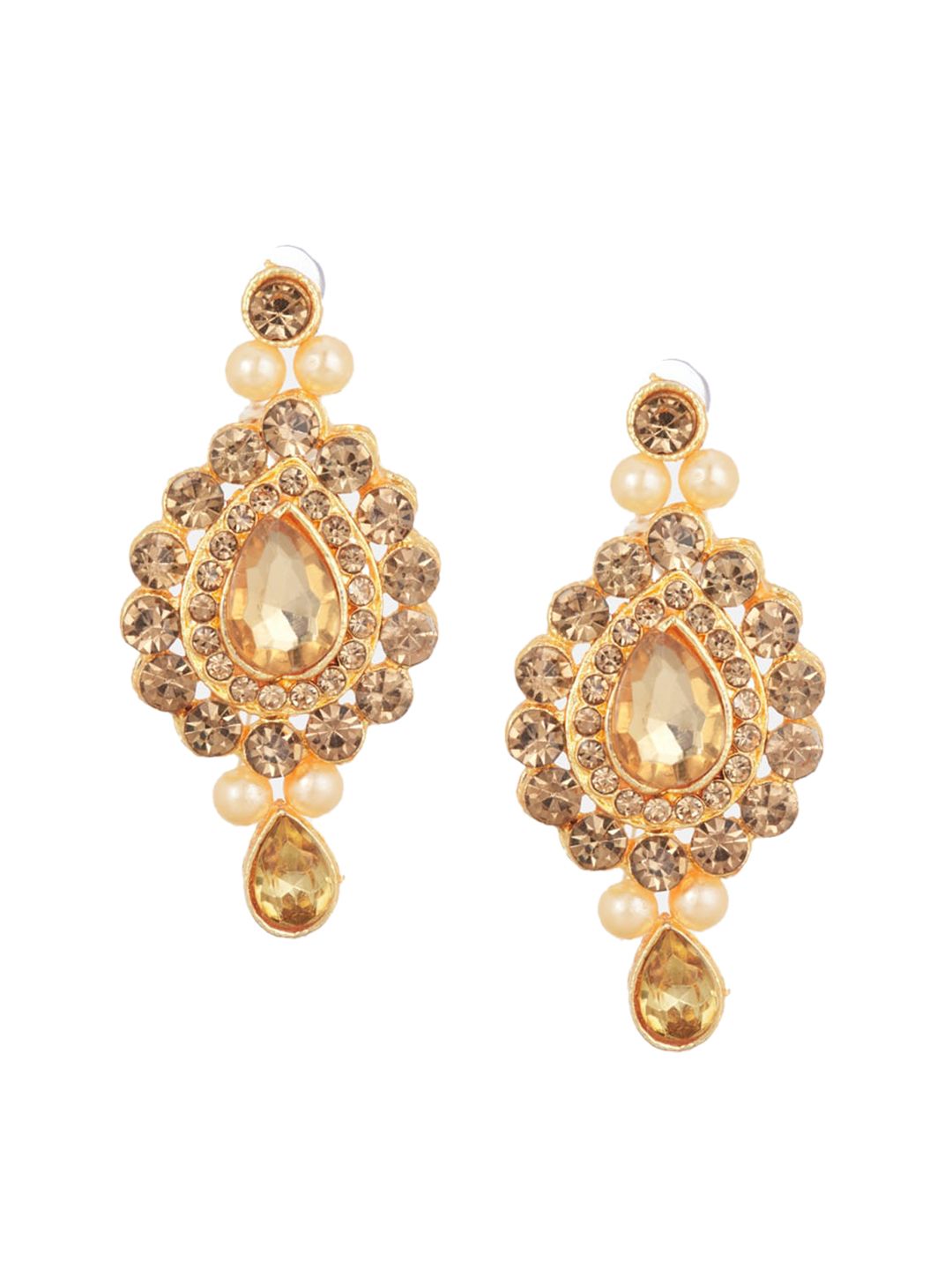 ATIBELLE Beige & Gold-Plated Stone-Studded Beaded Jewellery Set