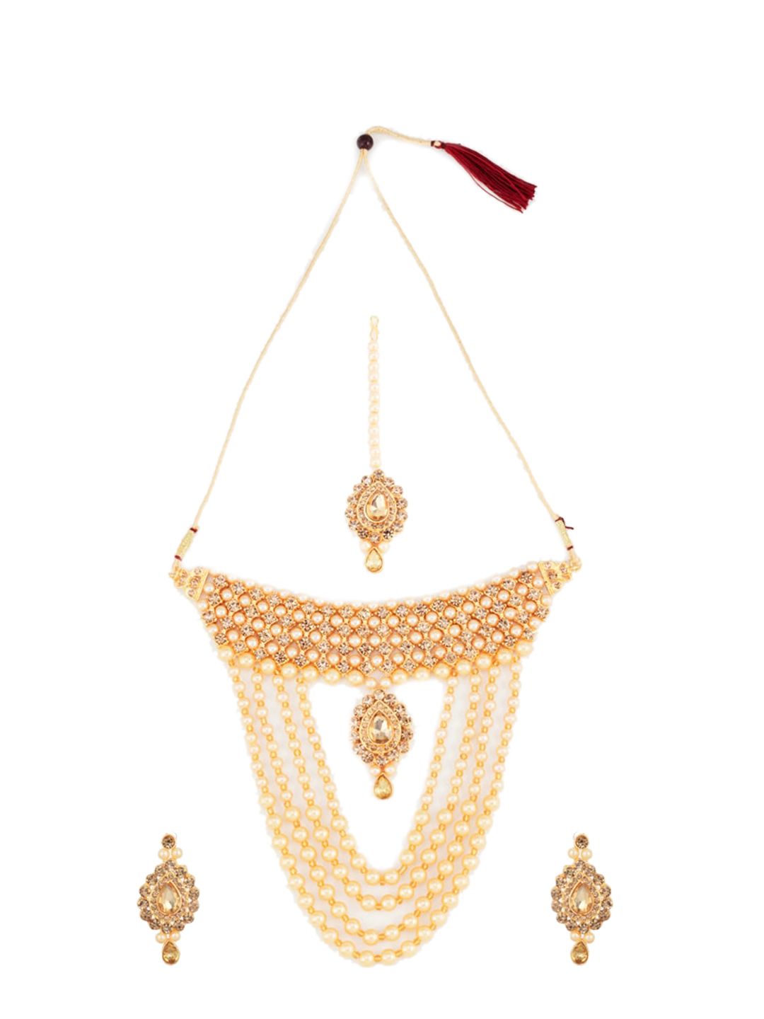ATIBELLE Beige & Gold-Plated Stone-Studded Beaded Jewellery Set