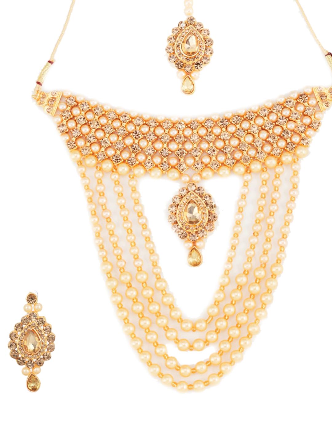 ATIBELLE Beige & Gold-Plated Stone-Studded Beaded Jewellery Set