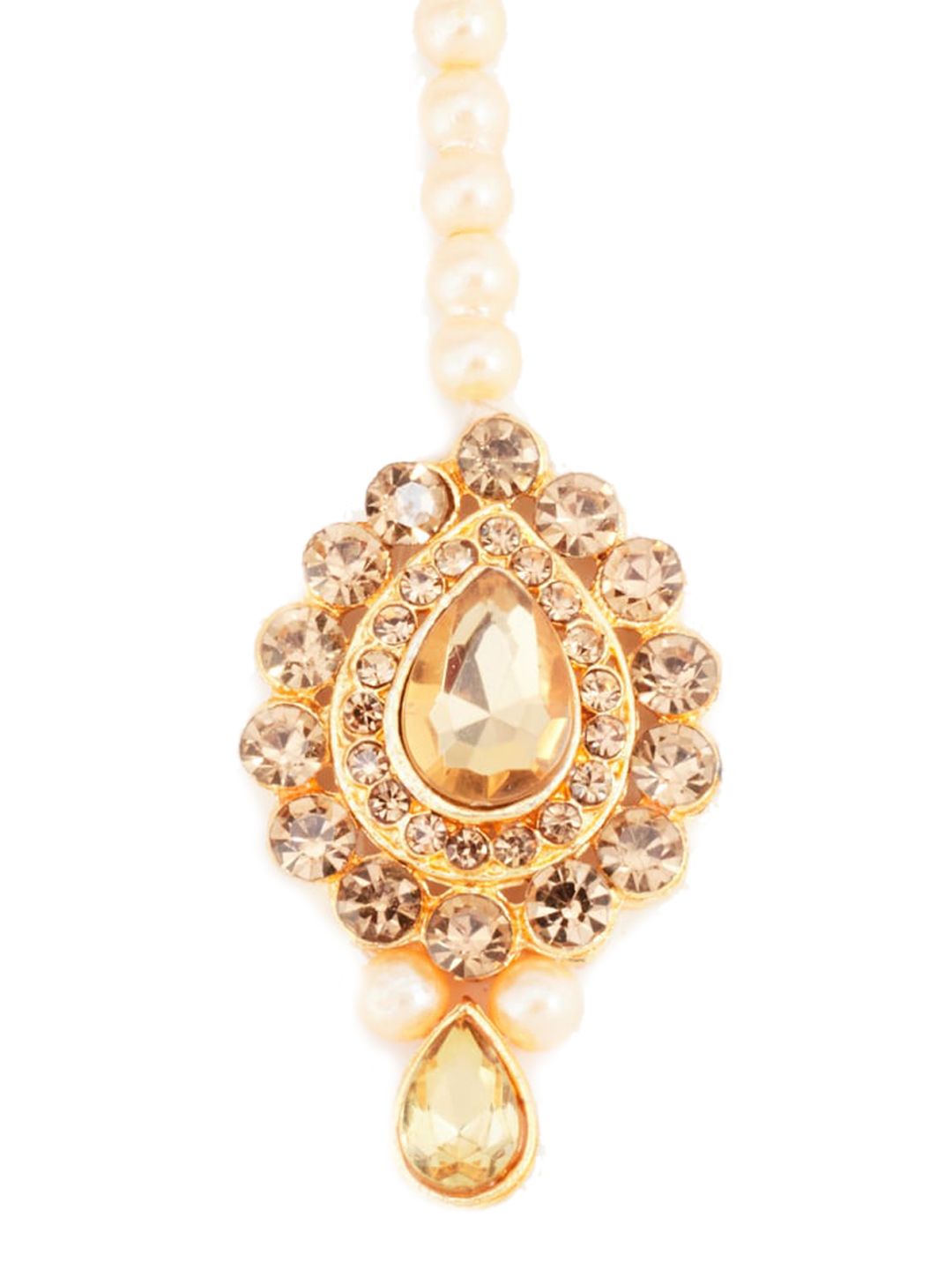 ATIBELLE Beige & Gold-Plated Stone-Studded Beaded Jewellery Set