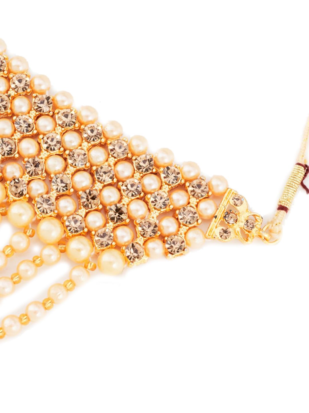 ATIBELLE Beige & Gold-Plated Stone-Studded Beaded Jewellery Set