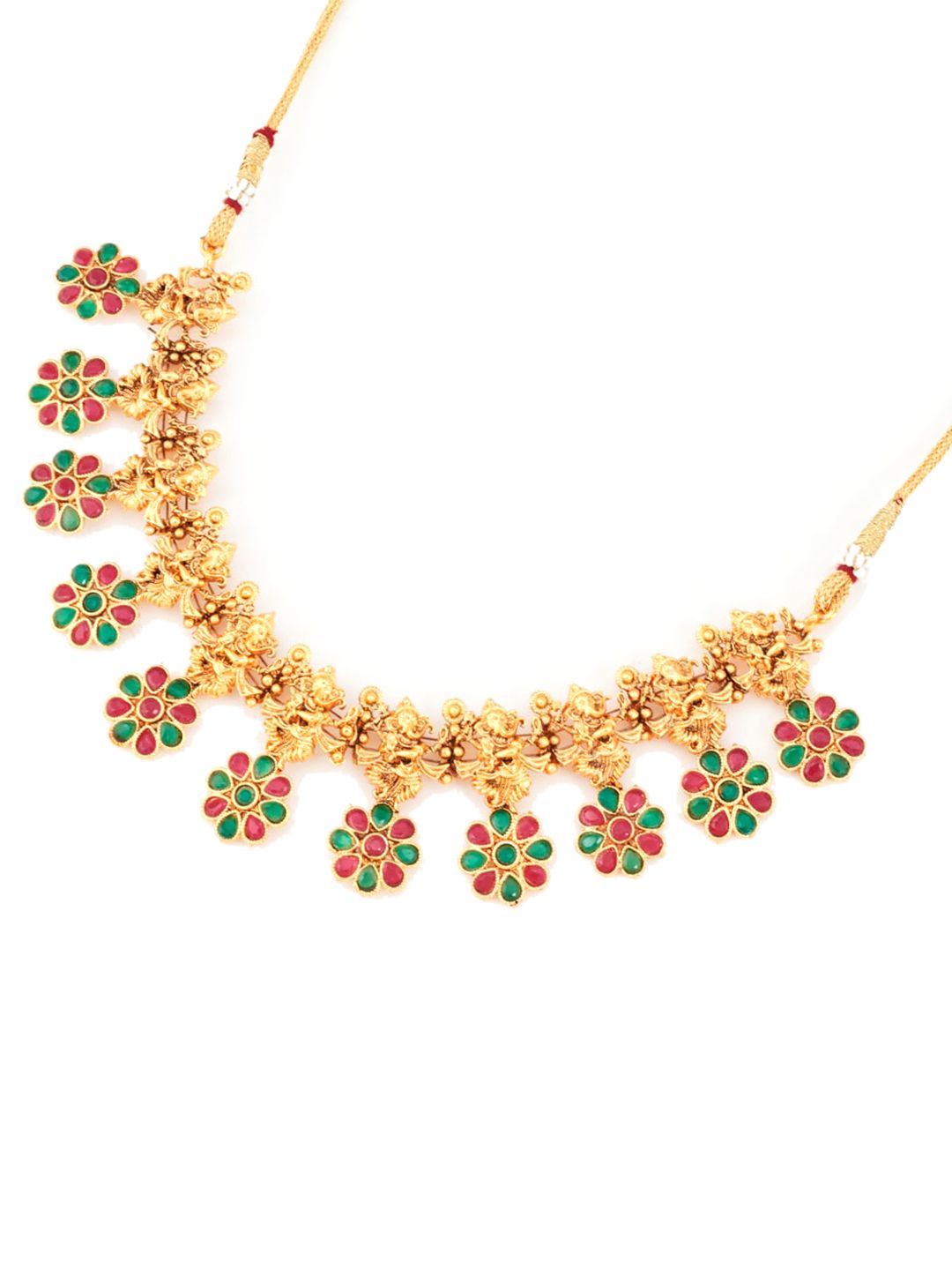 ATIBELLE Woman Gold-Plated Maroon & Green Stone Studded Jewellery Set