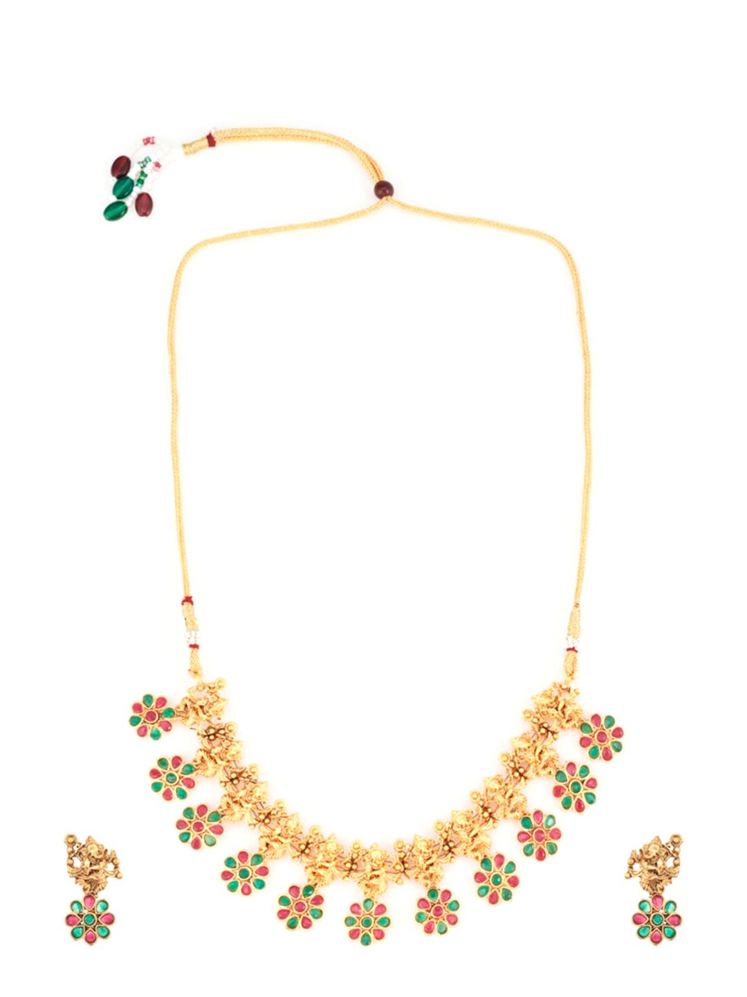 ATIBELLE Woman Gold-Plated Maroon & Green Stone Studded Jewellery Set