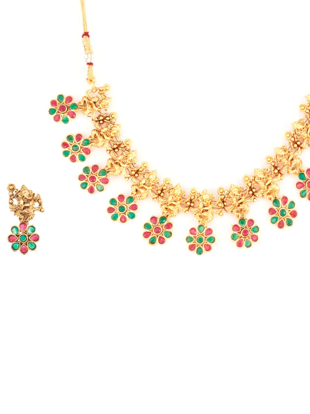ATIBELLE Woman Gold-Plated Maroon & Green Stone Studded Jewellery Set