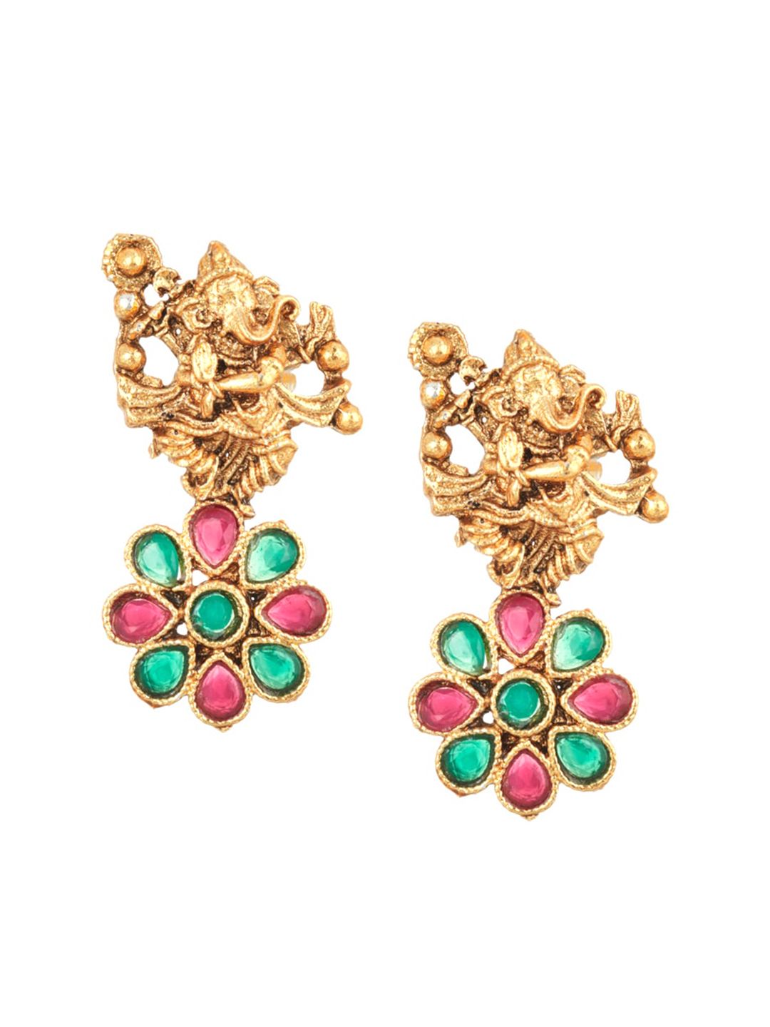 ATIBELLE Woman Gold-Plated Maroon & Green Stone Studded Jewellery Set