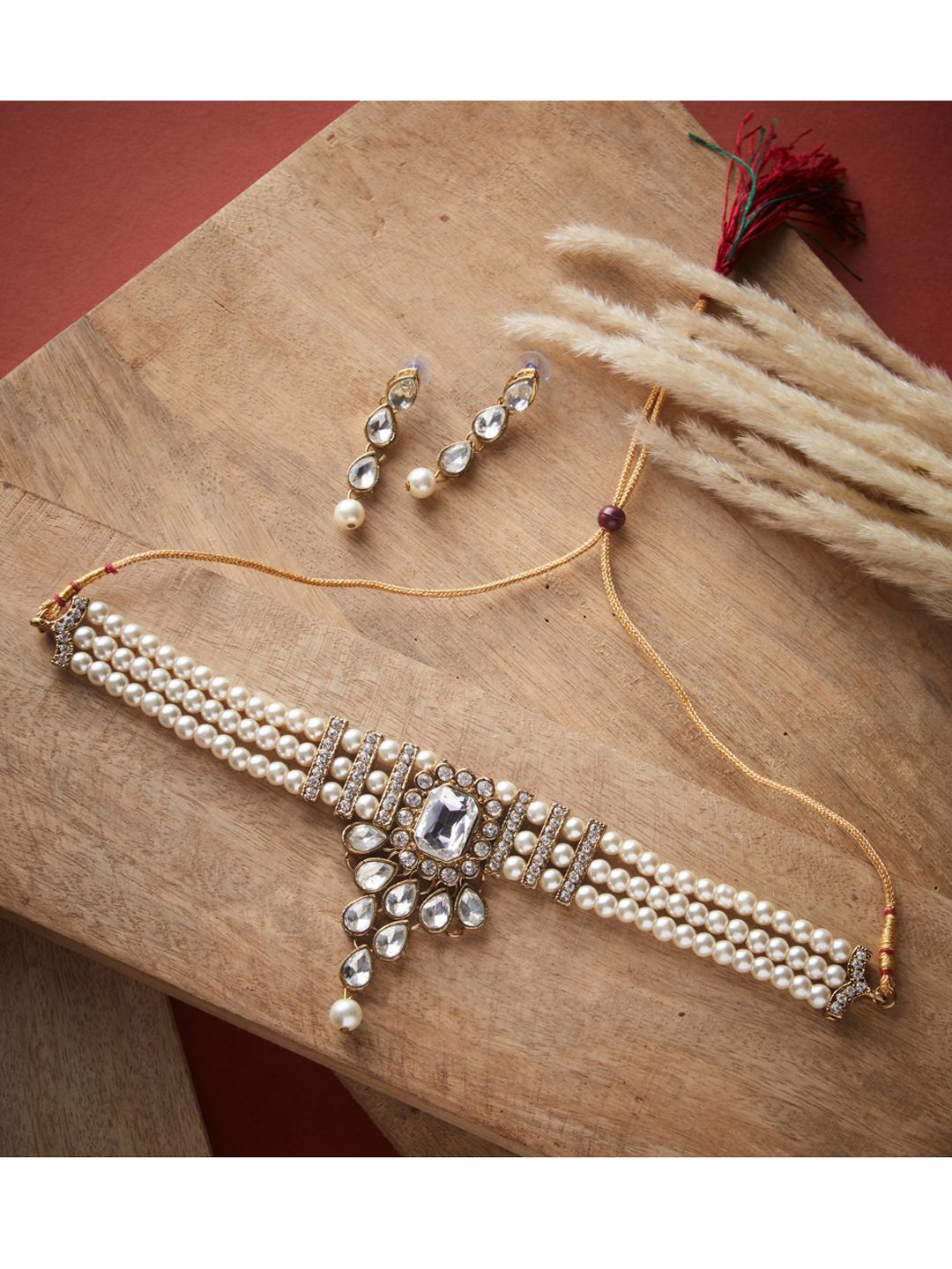 ATIBELLE Gold-Plated Pearl Studded Jewelry Set