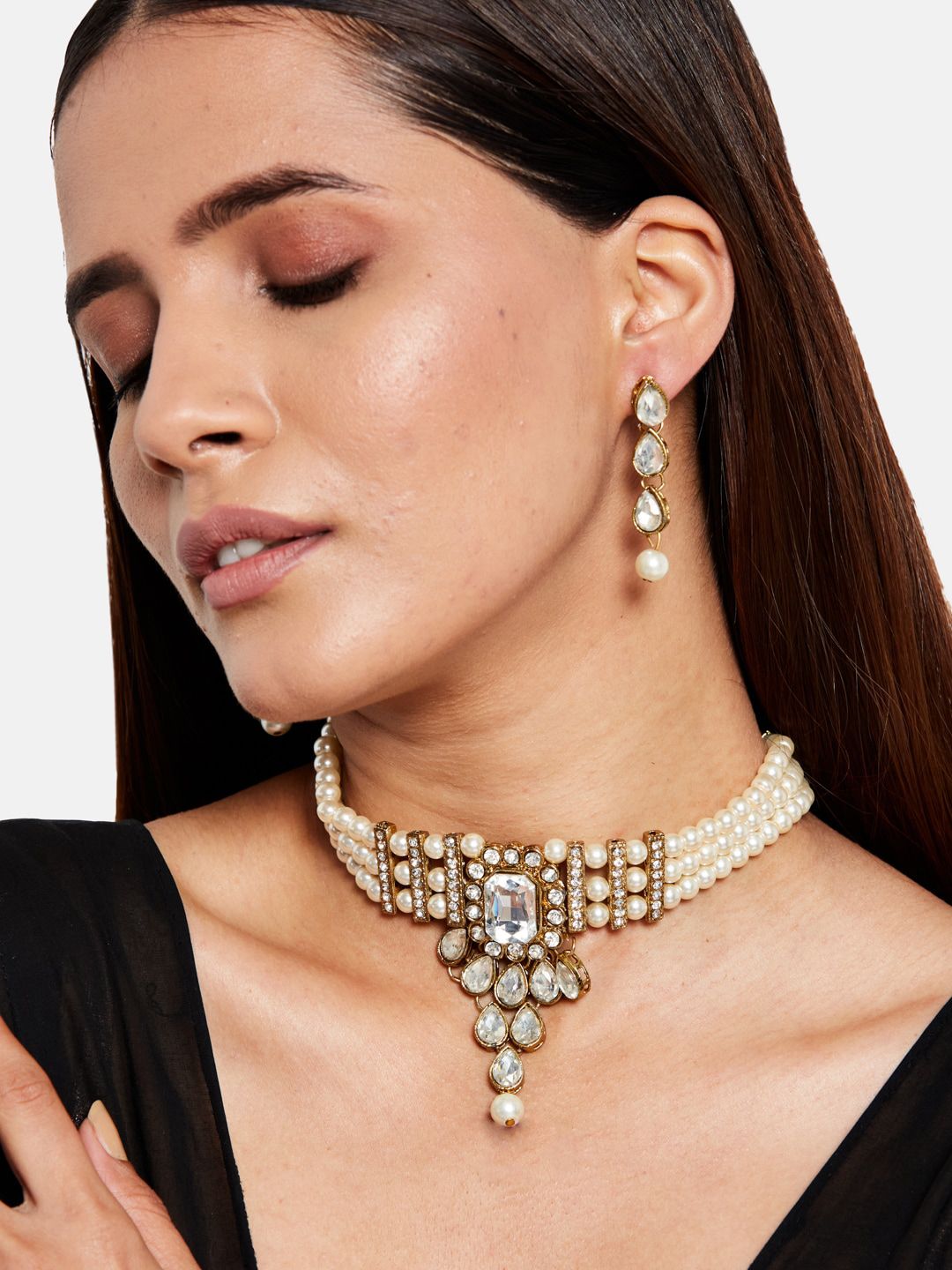 ATIBELLE Gold-Plated Pearl Studded Jewelry Set