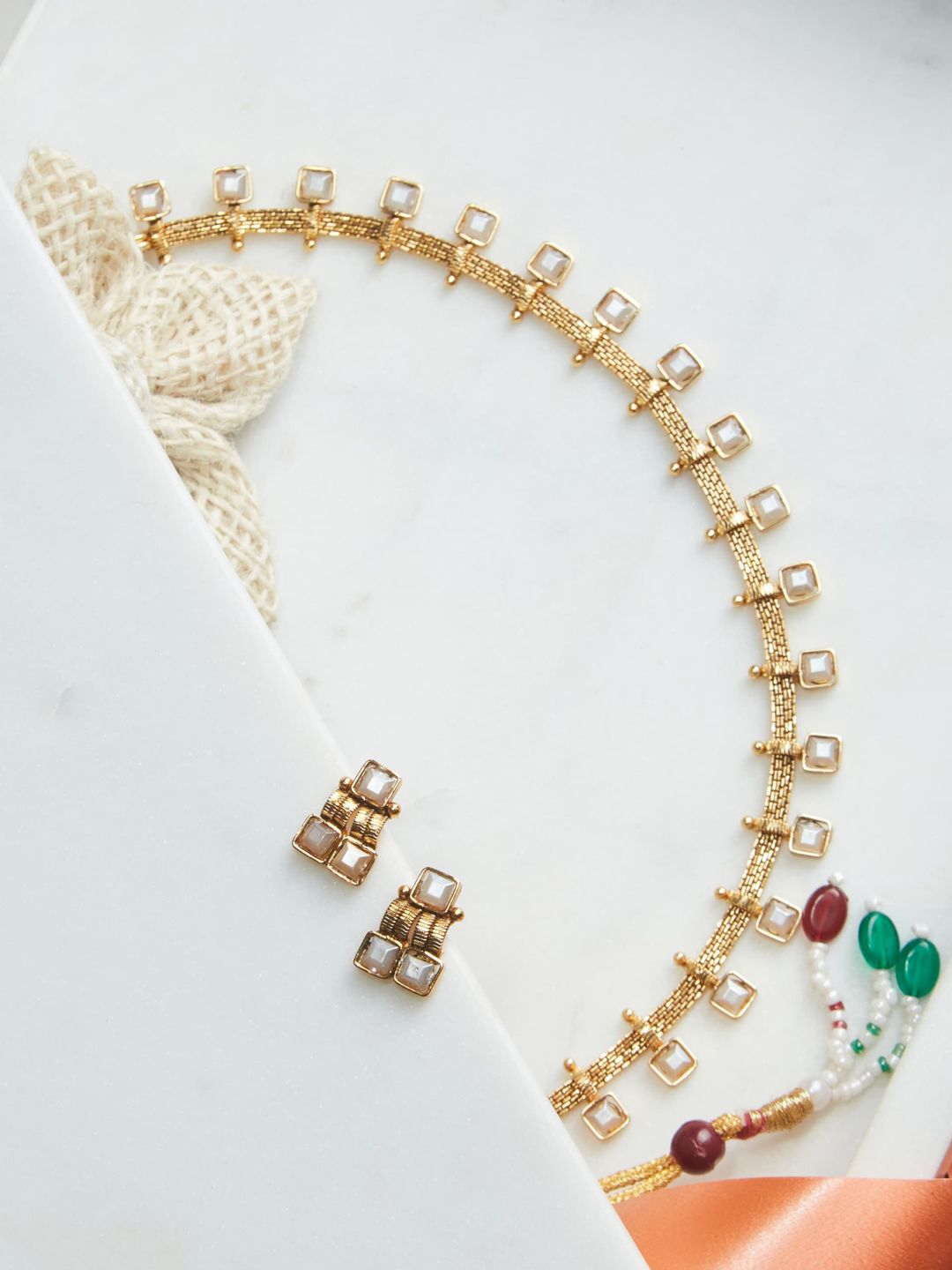 ATIBELLE Gold-Plated White Stone-Studded Jewellery Set