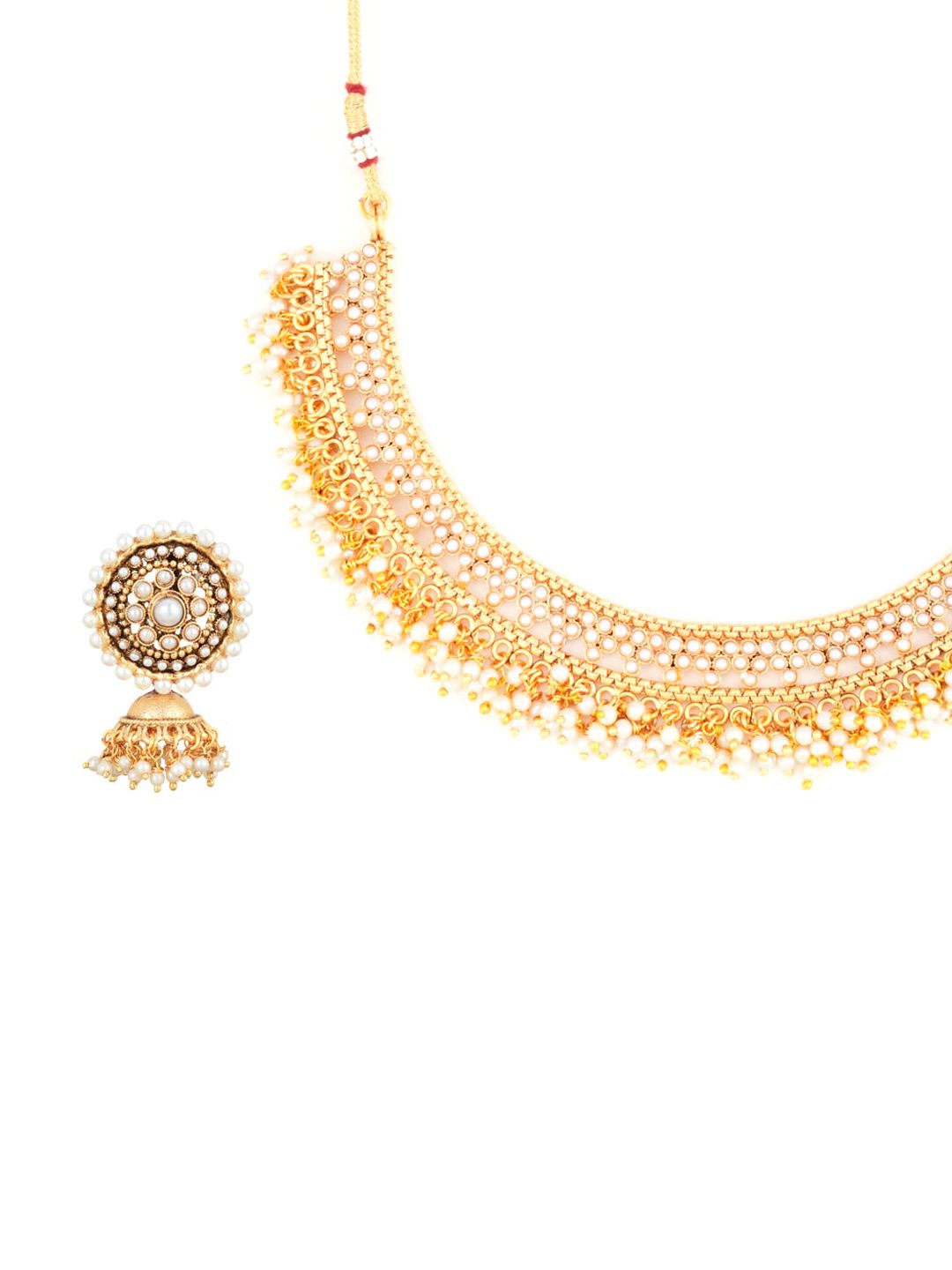 ATIBELLE Gold-Plated Stone Studded & Beaded Jewelry Set
