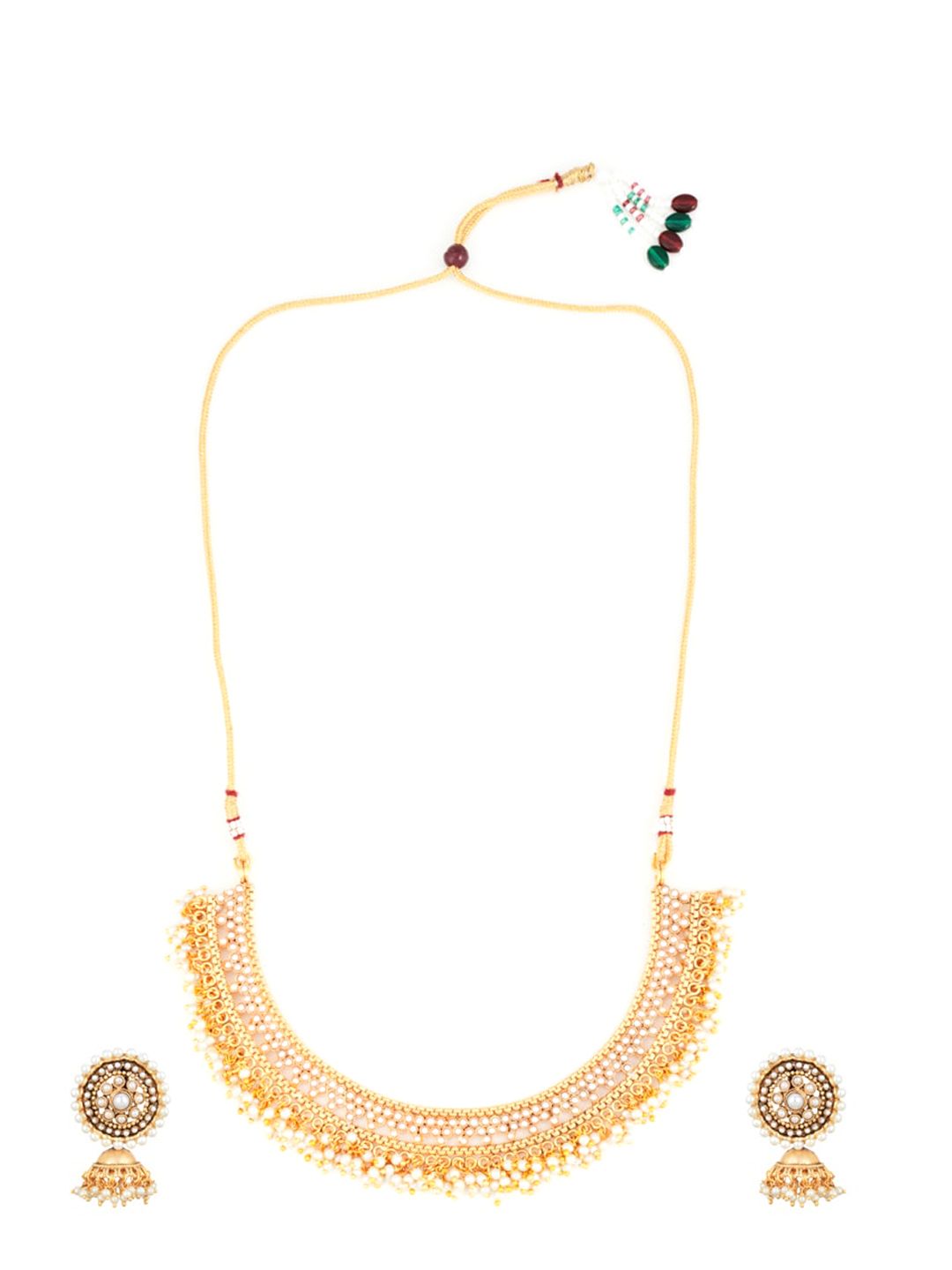 ATIBELLE Gold-Plated Stone Studded & Beaded Jewelry Set