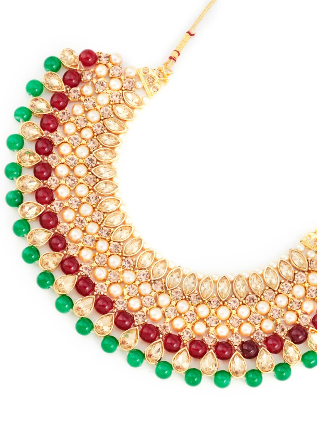 ATIBELLE Gold-Plated Maroon & Green Kundan-Studded & Beaded Jewellery Set