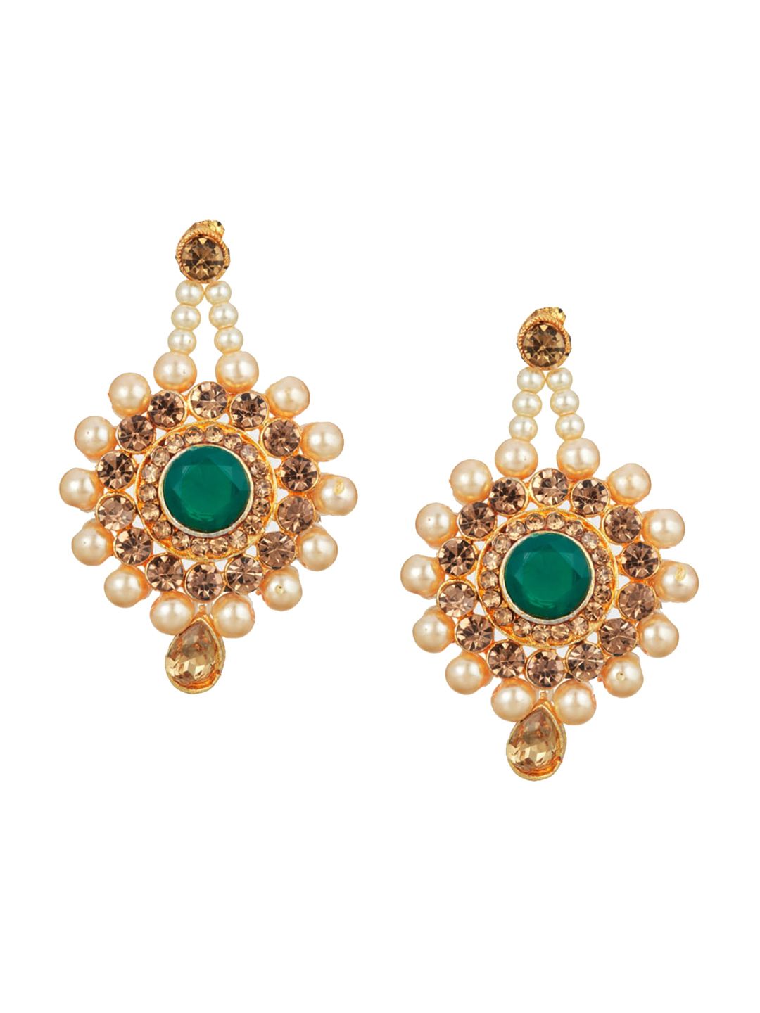 ATIBELLE Gold-Plated Maroon & Green Kundan-Studded & Beaded Jewellery Set