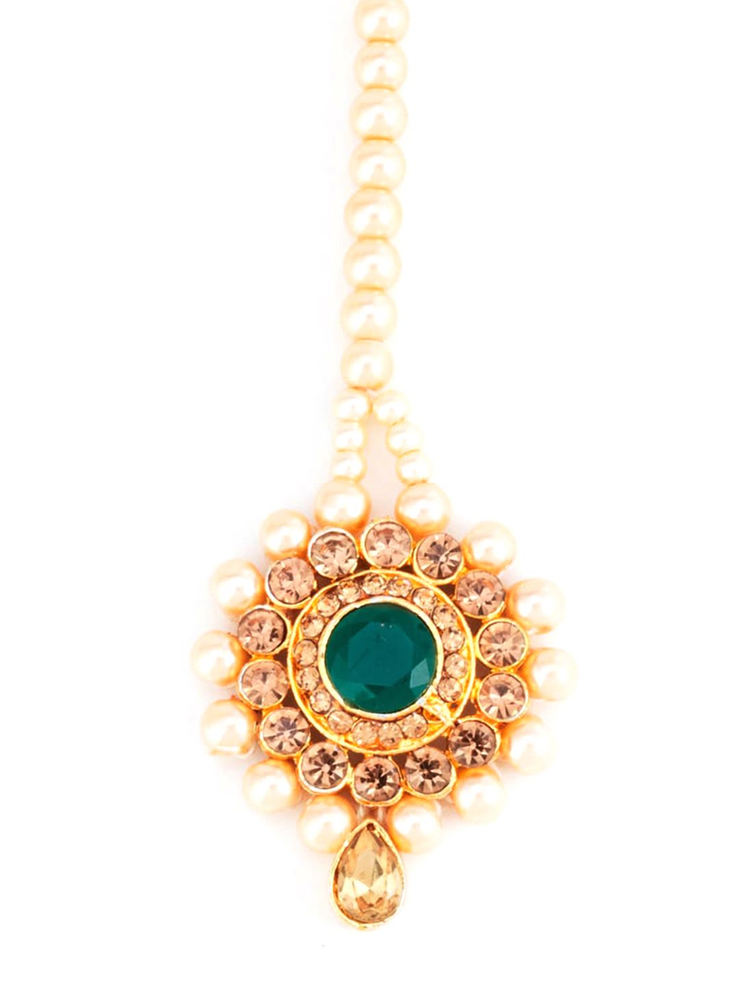 ATIBELLE Gold-Plated Maroon & Green Kundan-Studded & Beaded Jewellery Set