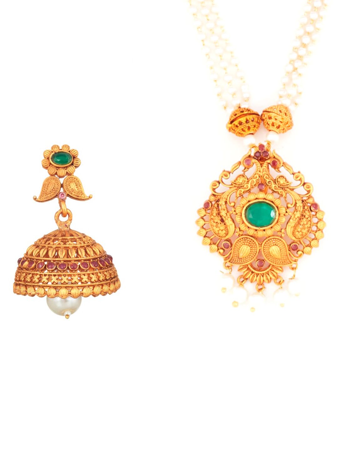 ATIBELLE Green Gold-Plated Stone-Studded Beads Jewellery Set