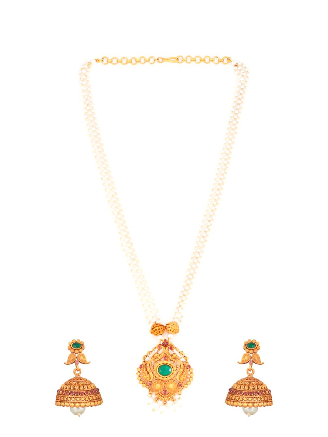 ATIBELLE Green Gold-Plated Stone-Studded Beads Jewellery Set
