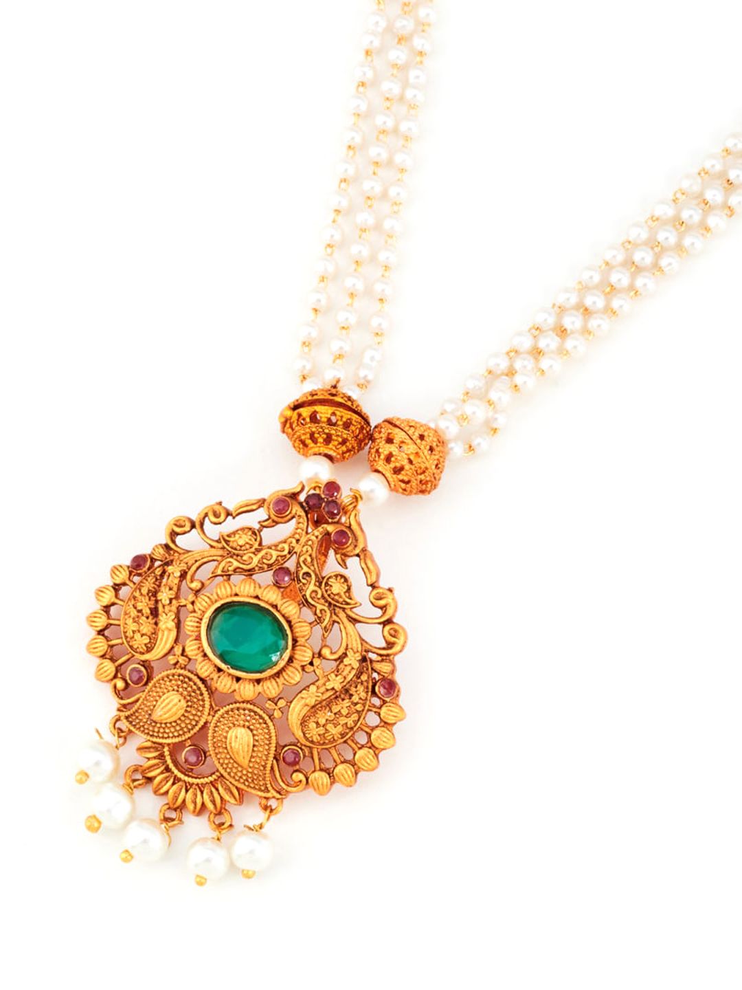 ATIBELLE Green Gold-Plated Stone-Studded Beads Jewellery Set