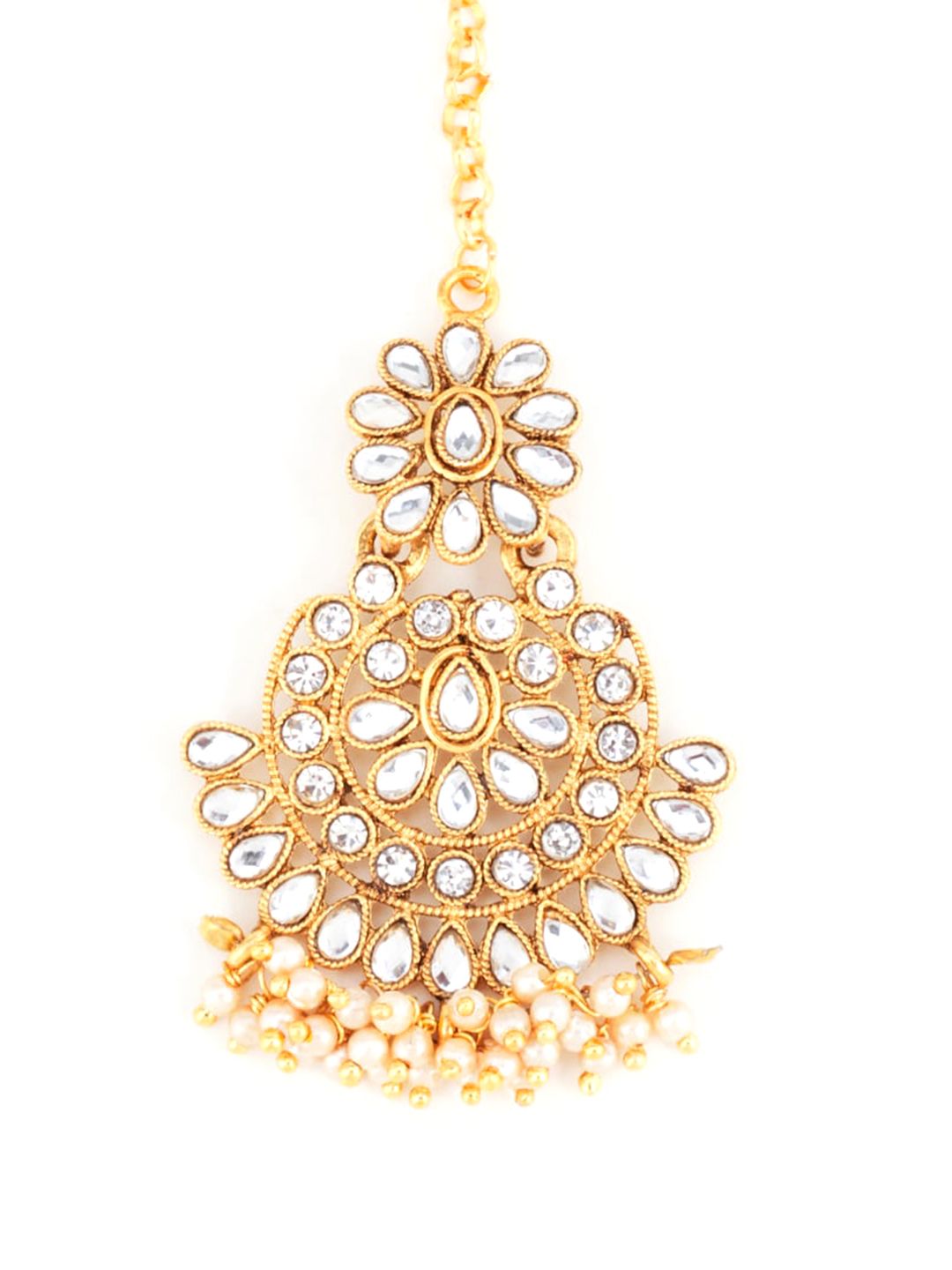 ATIBELLE Gold-Plated White Kundan-Studded & Beaded Jewellery Set