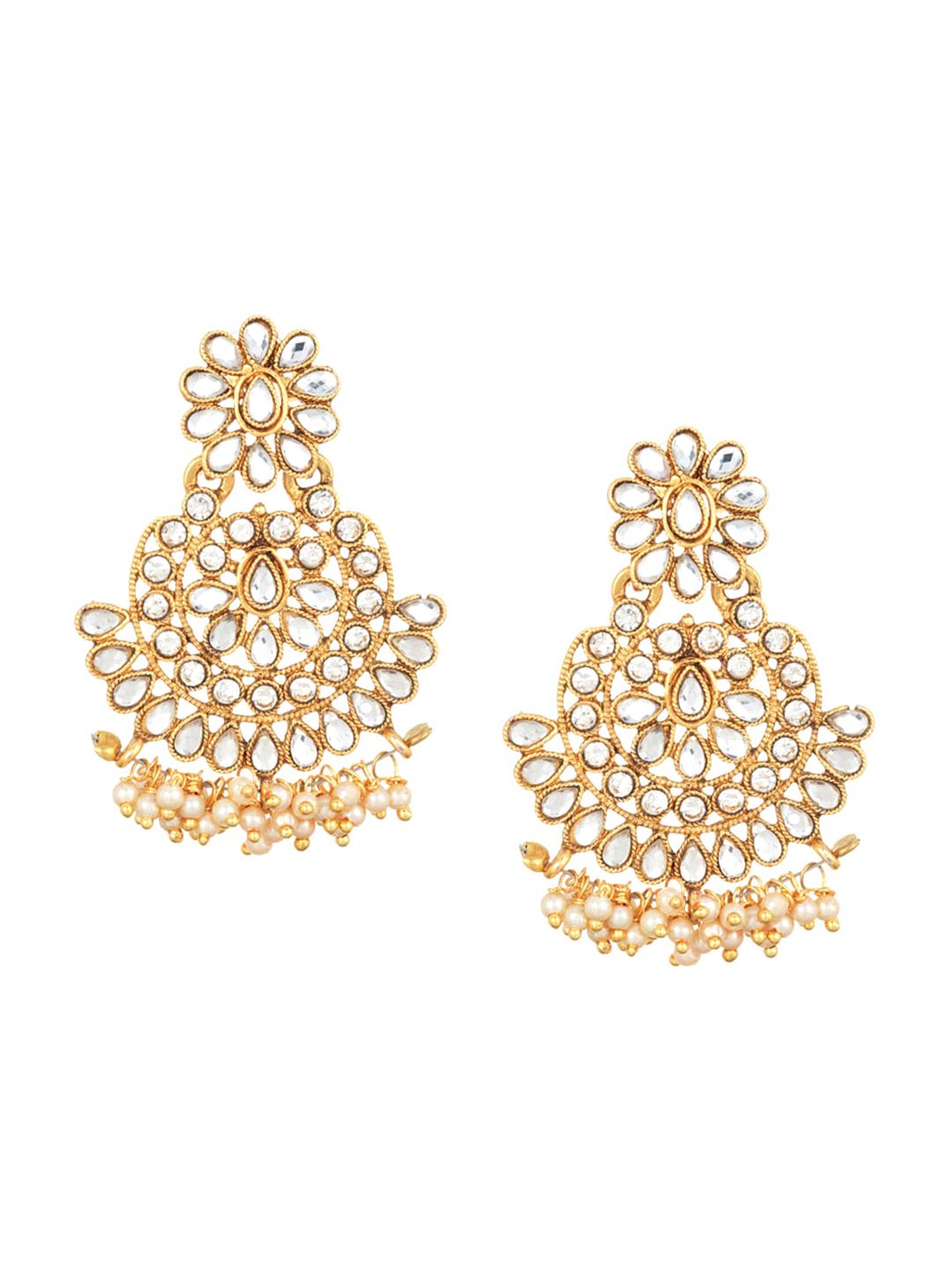 ATIBELLE Gold-Plated White Kundan-Studded & Beaded Jewellery Set