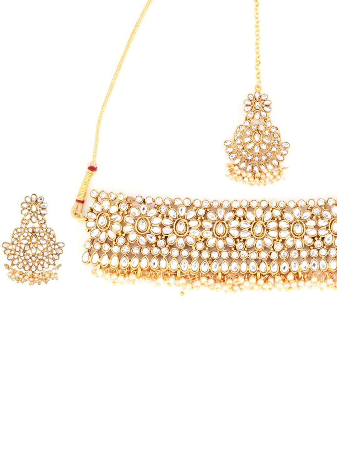 ATIBELLE Gold-Plated White Kundan-Studded & Beaded Jewellery Set