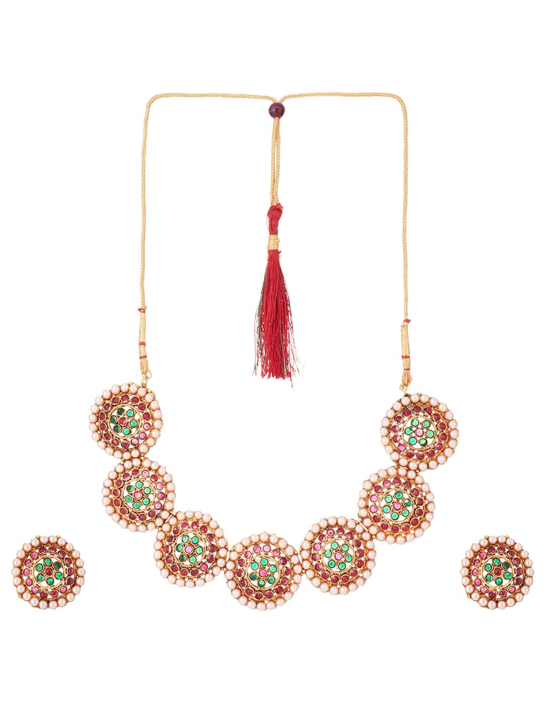 ATIBELLE Gold-Plated Maroon Kundan Stone-Studded Jewelley Set