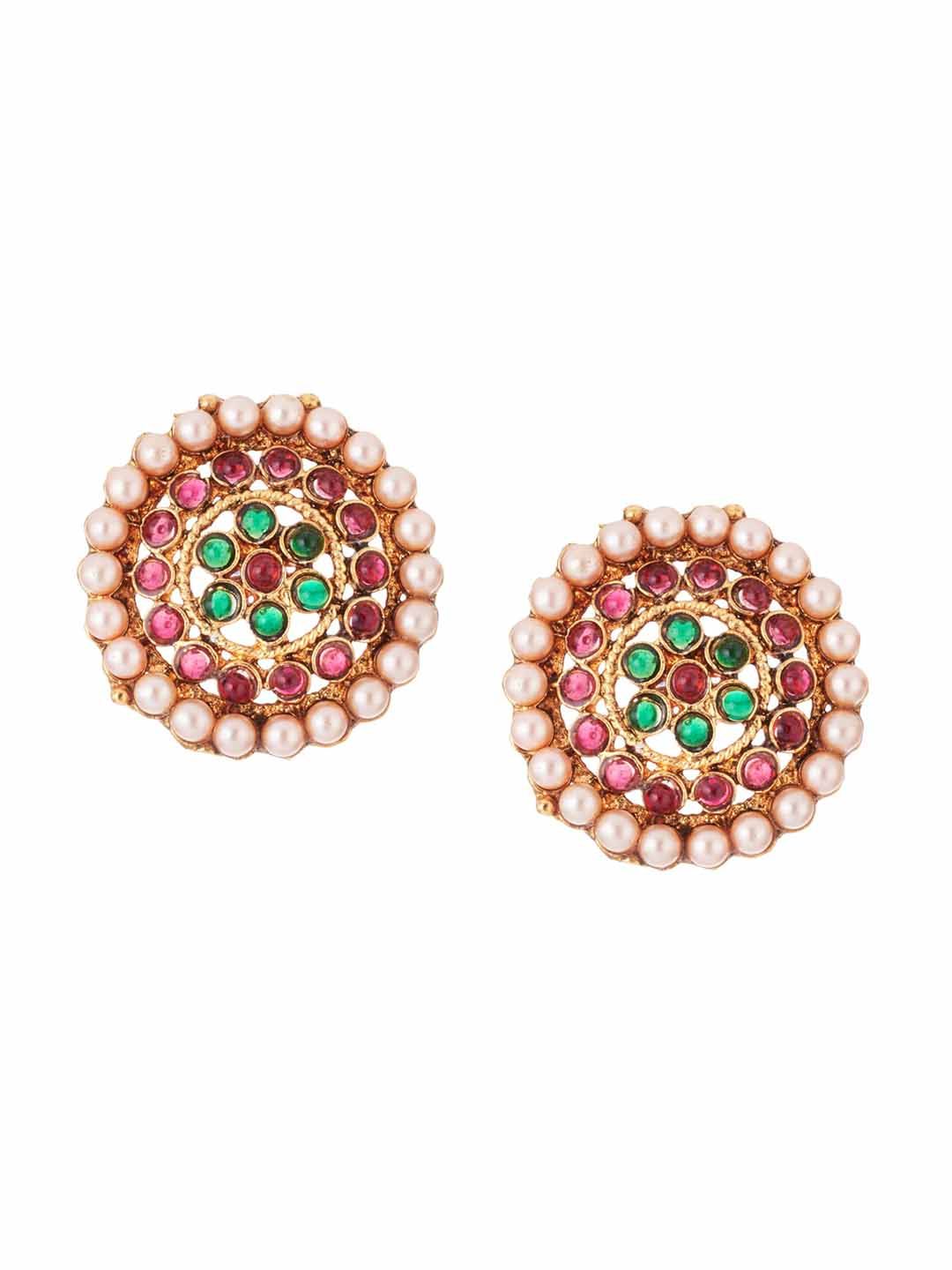 ATIBELLE Gold-Plated Maroon Kundan Stone-Studded Jewelley Set