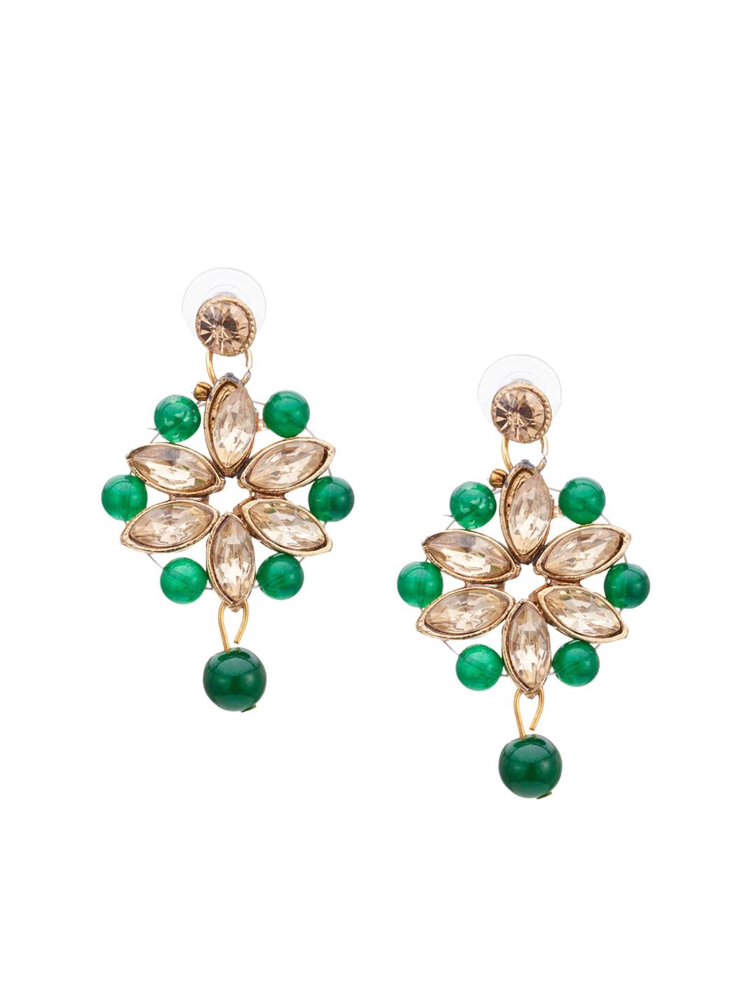 ATIBELLE Gold-Plated & Green Studded Jewellery Set