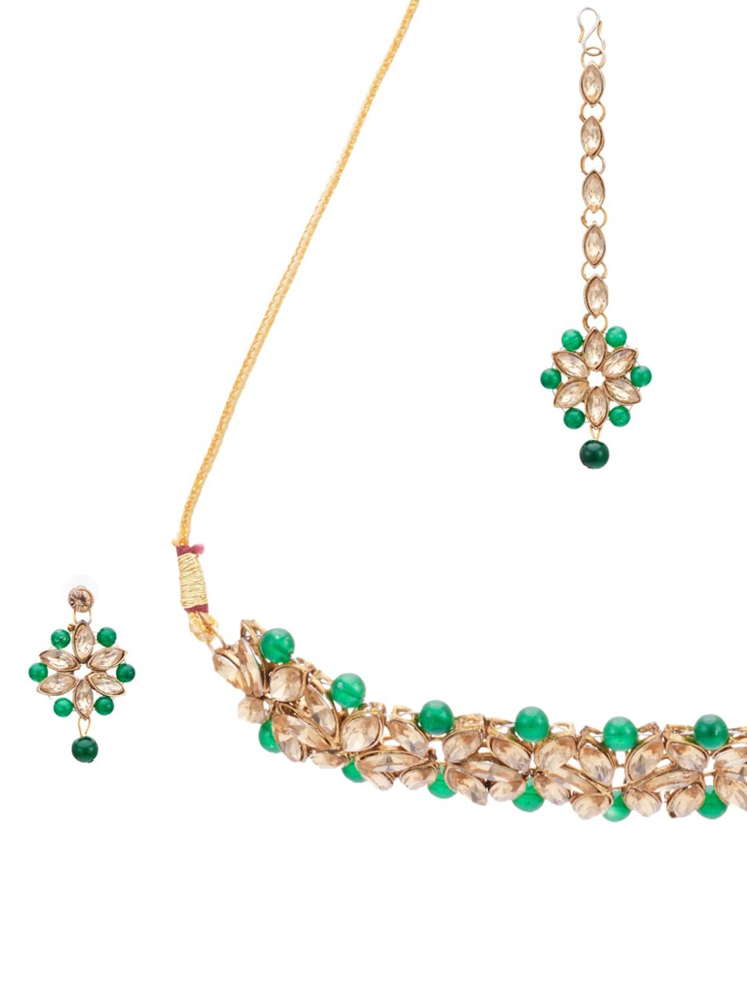 ATIBELLE Gold-Plated & Green Studded Jewellery Set