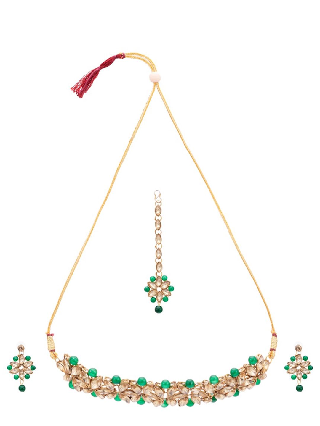 ATIBELLE Gold-Plated & Green Studded Jewellery Set