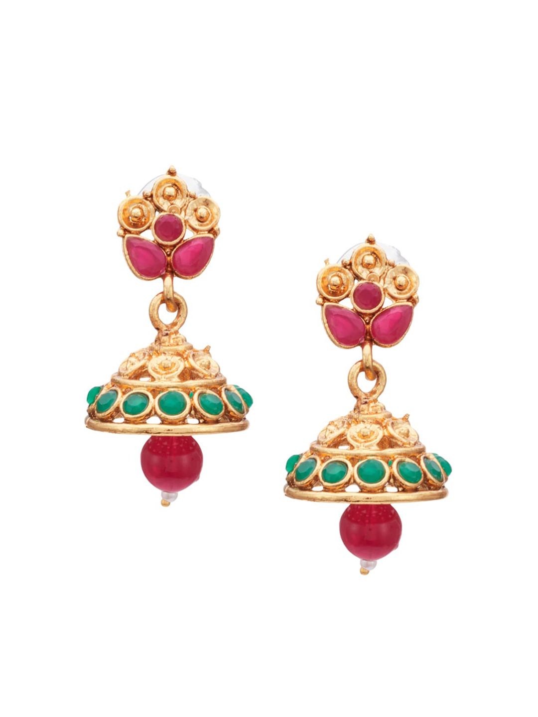 ATIBELLE Woman Gold-Plated Maroon & Green Stone-Studded Jewellery Set