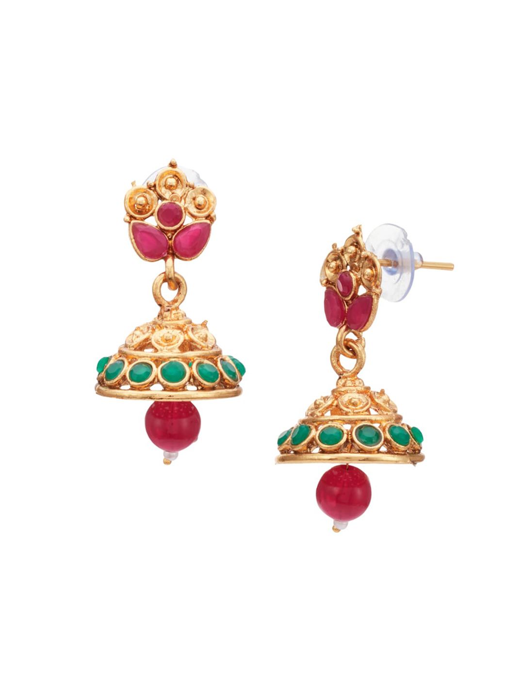 ATIBELLE Woman Gold-Plated Maroon & Green Stone-Studded Jewellery Set