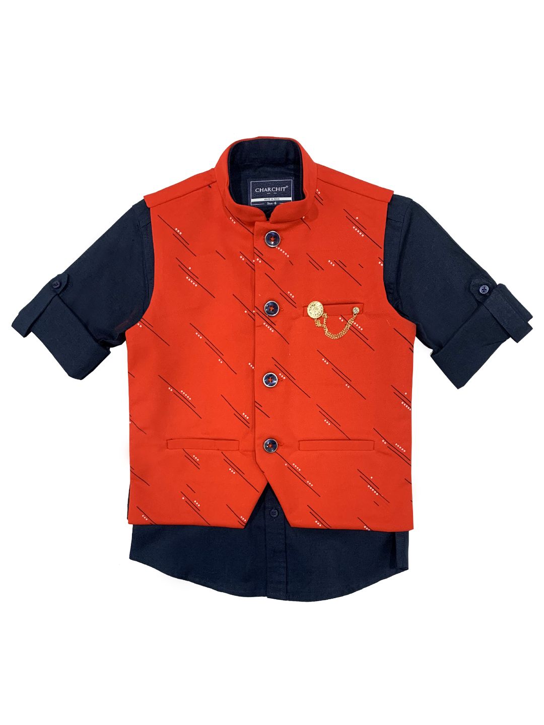 CHARCHIT Boys Red & Black Printed Bandhgala Nehru Jacket-picture-39