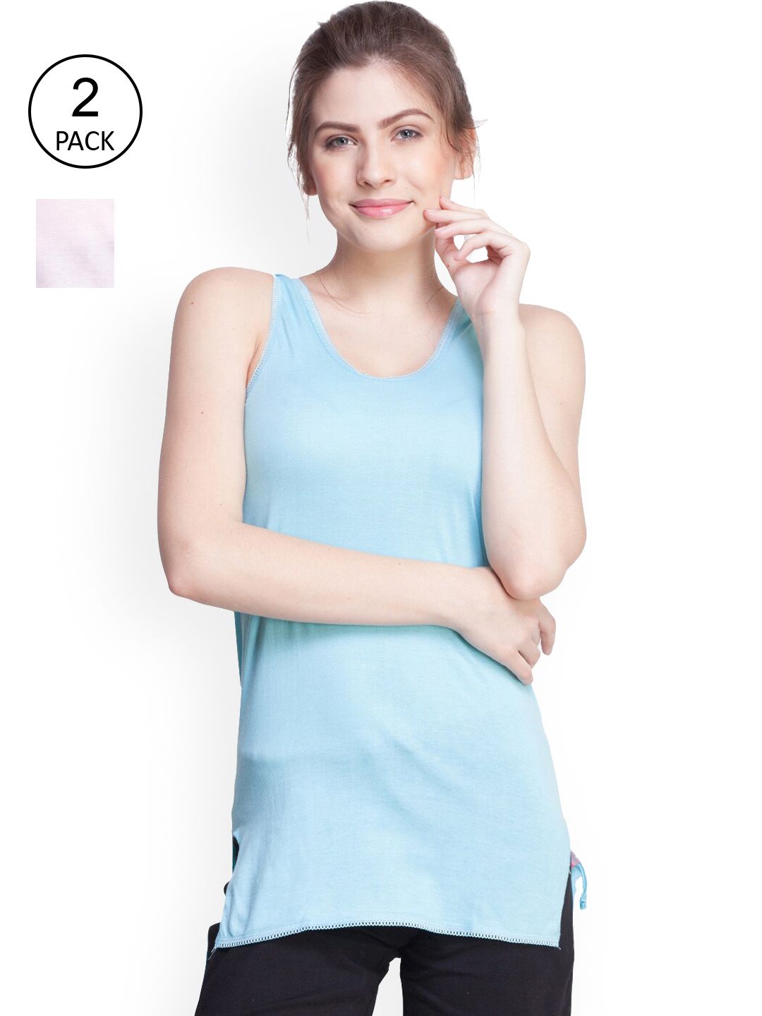 Dollar Missy Women Pack Of 2 Pink & Blue Solid Cotton Camisoles-picture-38