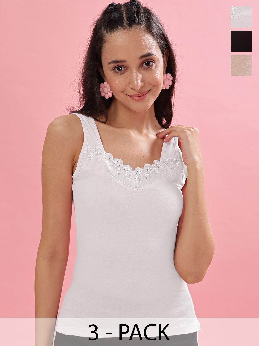 Dollar Missy Pack of 3 Women Combed Cotton Camisole