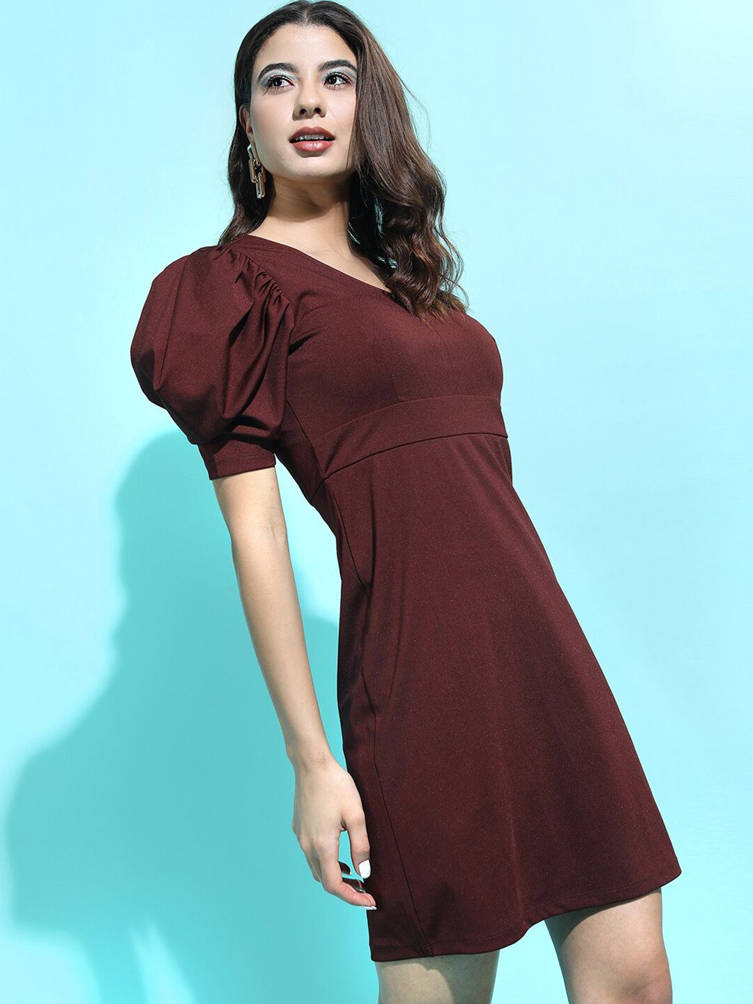 CHIC BY TOKYO TALKIES Women Charming Maroon Solid Dress-picture-26