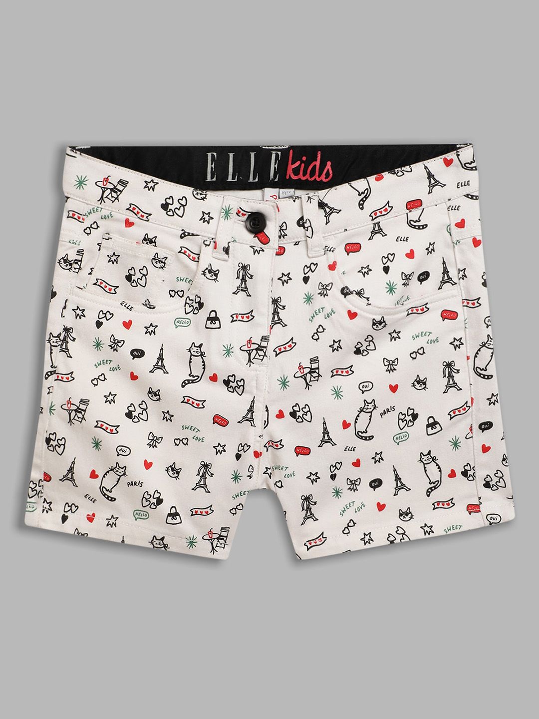 ELLE Girls White Conversational Printed Cotton Shorts-picture-36