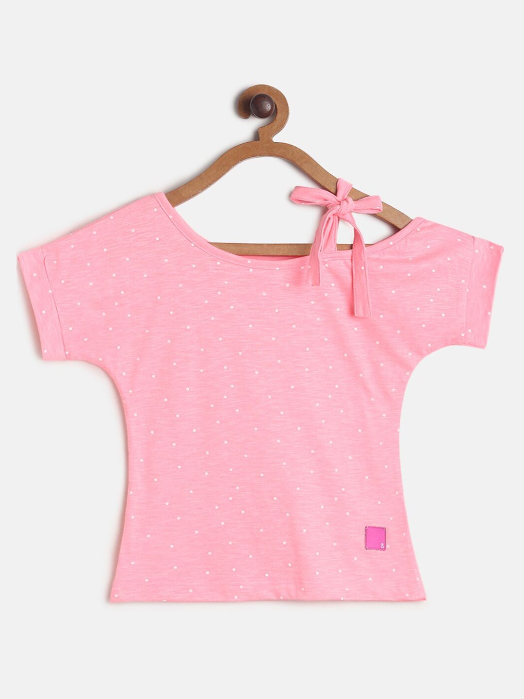 TALES & STORIES Girls Pink & White Geometric Print One Shoulder Pure Cotton Top-picture-32