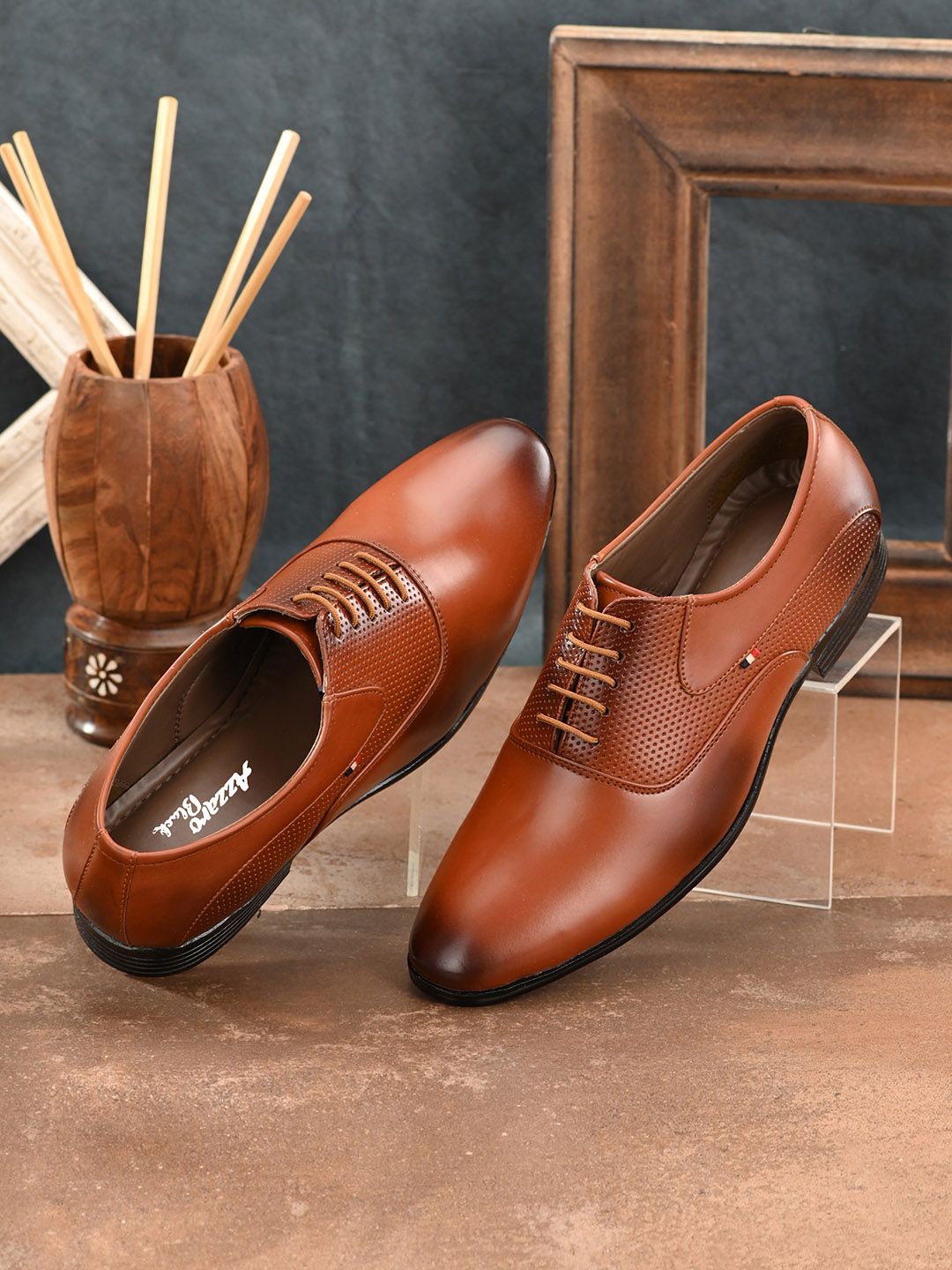Azzaro Black Men Tan Solid Formal Derbys-picture-29