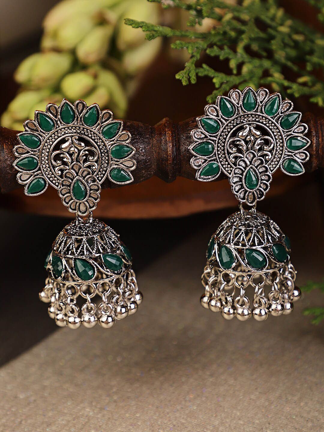 Shining Diva Green Contemporary Jhumkas Earrings-picture-16